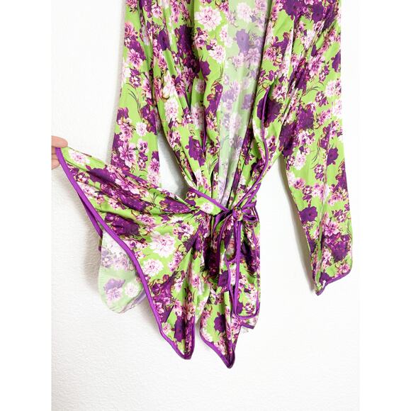 Giovanna Nicolai Silk Floral Wrap Top Size 44 Medium Purple Green Floral Chic - Picture 10 of 12